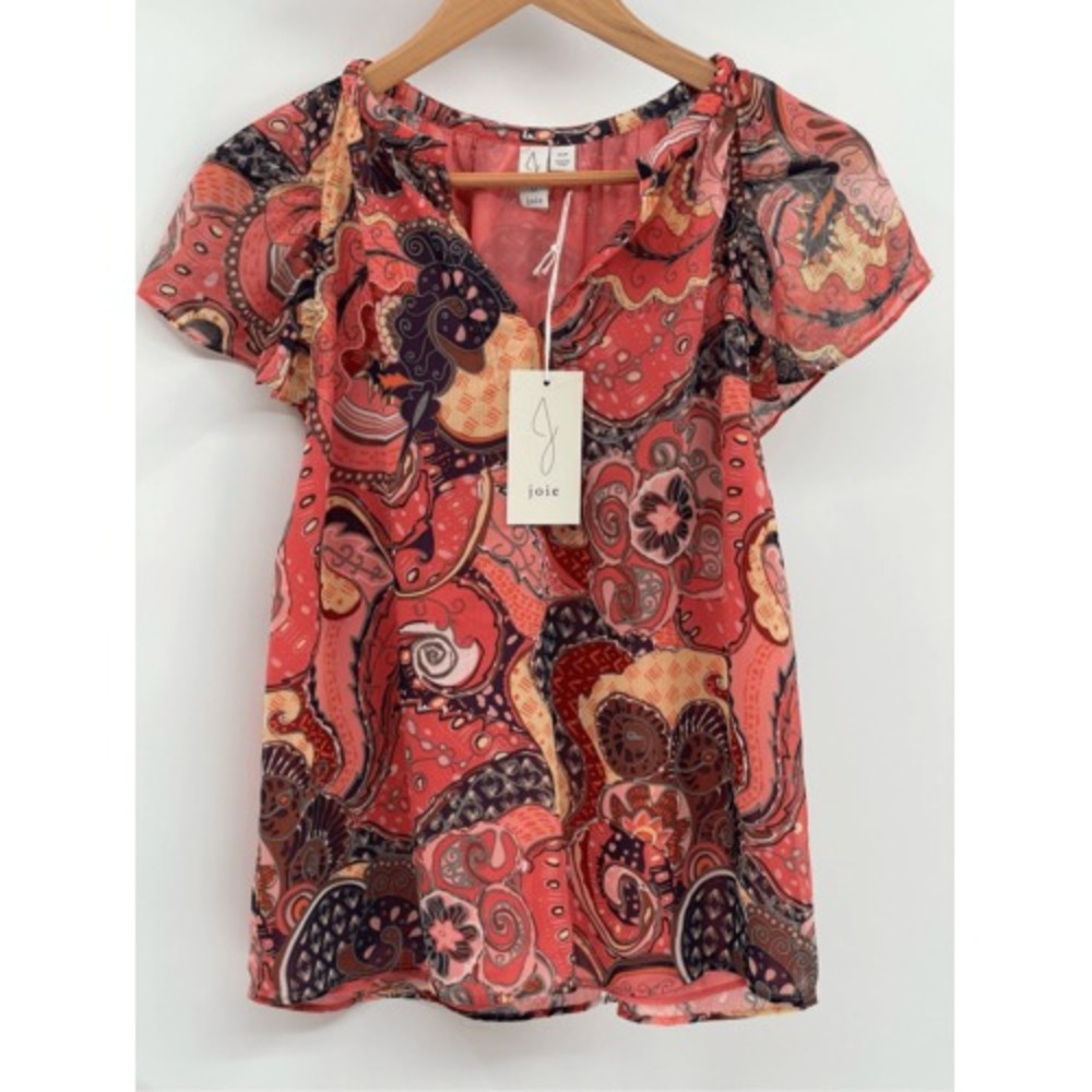 Joie Top Flutter Sleeve Women Size Small Boho Bohemian Multicolor Orange New